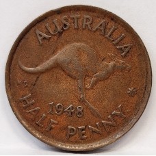 AUSTRALIA 1948Y. HALF 1/2 PENNY . SOFT DENTICLES